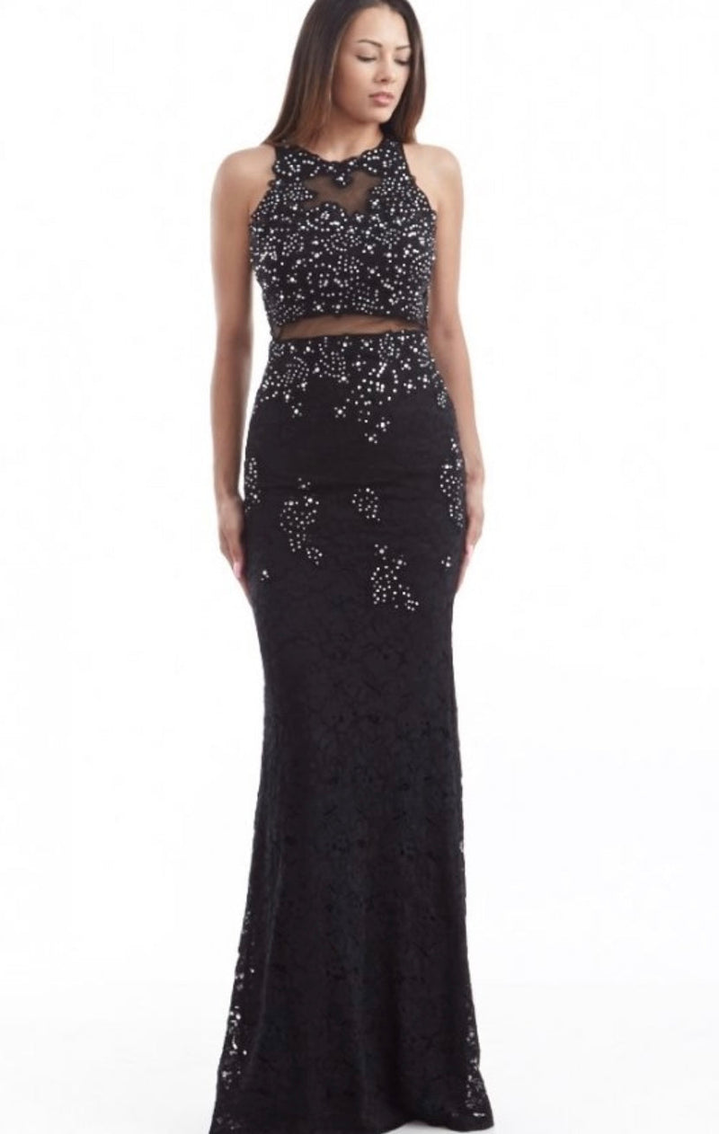 Chicas CR4225 Prom Black Mermaid Illusion Floor-Length Lace Dress
