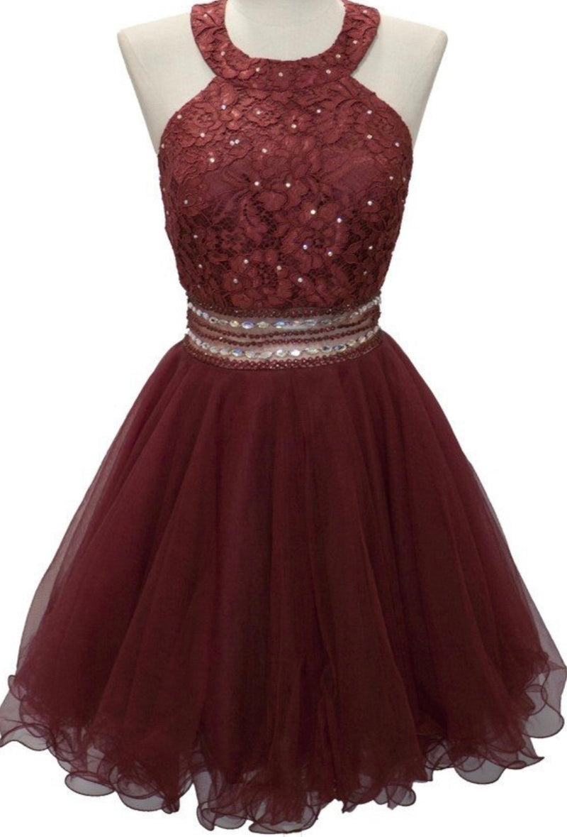 Chicas C3263 Party Blue Halter Short Beaded Style Tulle Dress