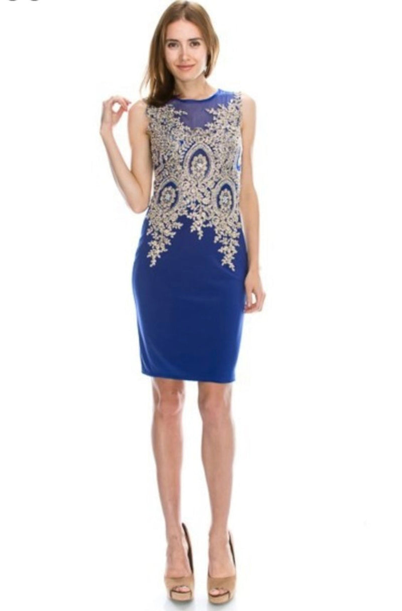 Chicas C7801 Cocktail Black Illusion Embroidered Appliqué Mesh Dress