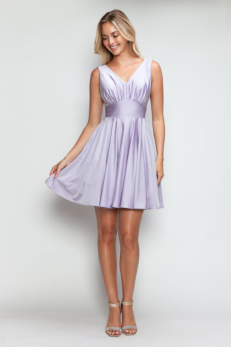 Short V-Neck Satin A-Line Dress with Pockets by Perrty 3090