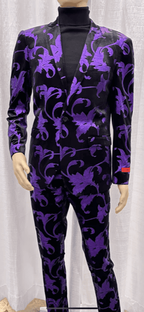 Mens Paisley Suit - Black and Purple Floral Suit - Prom Party Suit