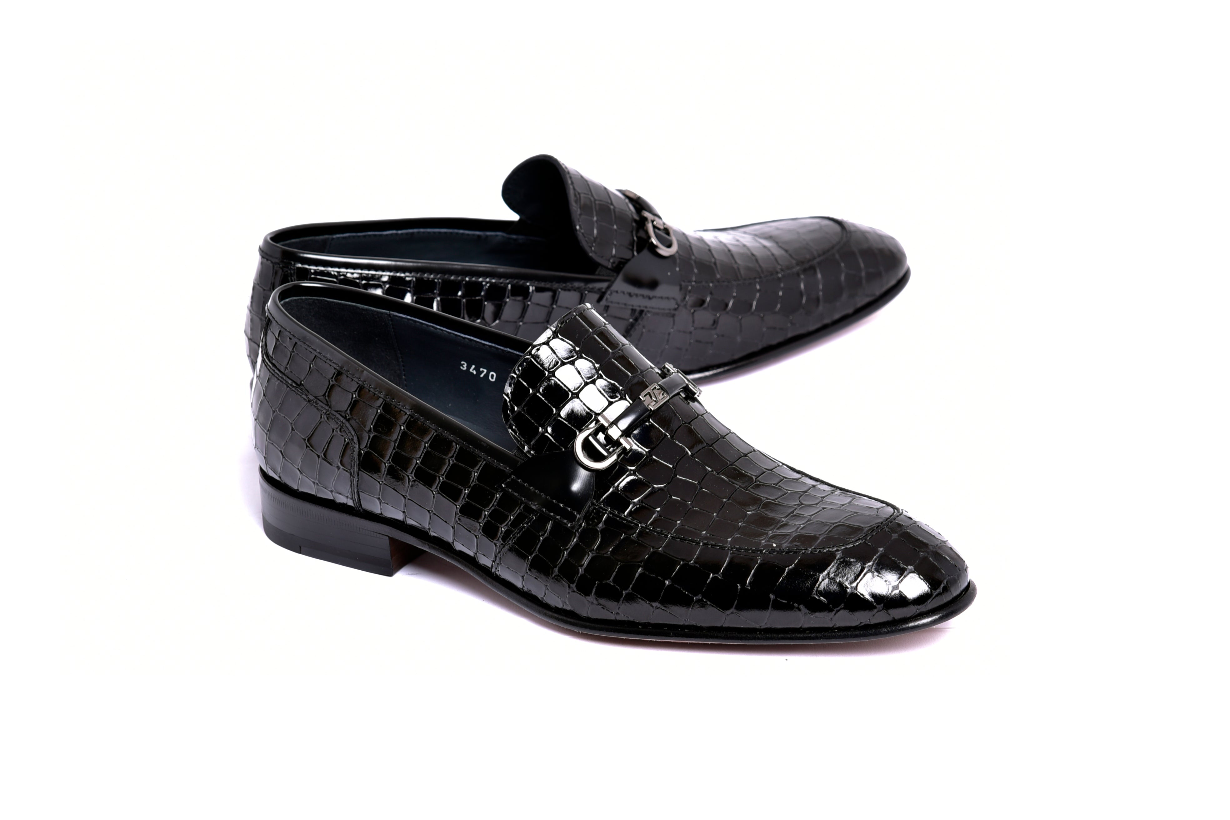 C01707-3470BC Croco Leather with Buckle-Black