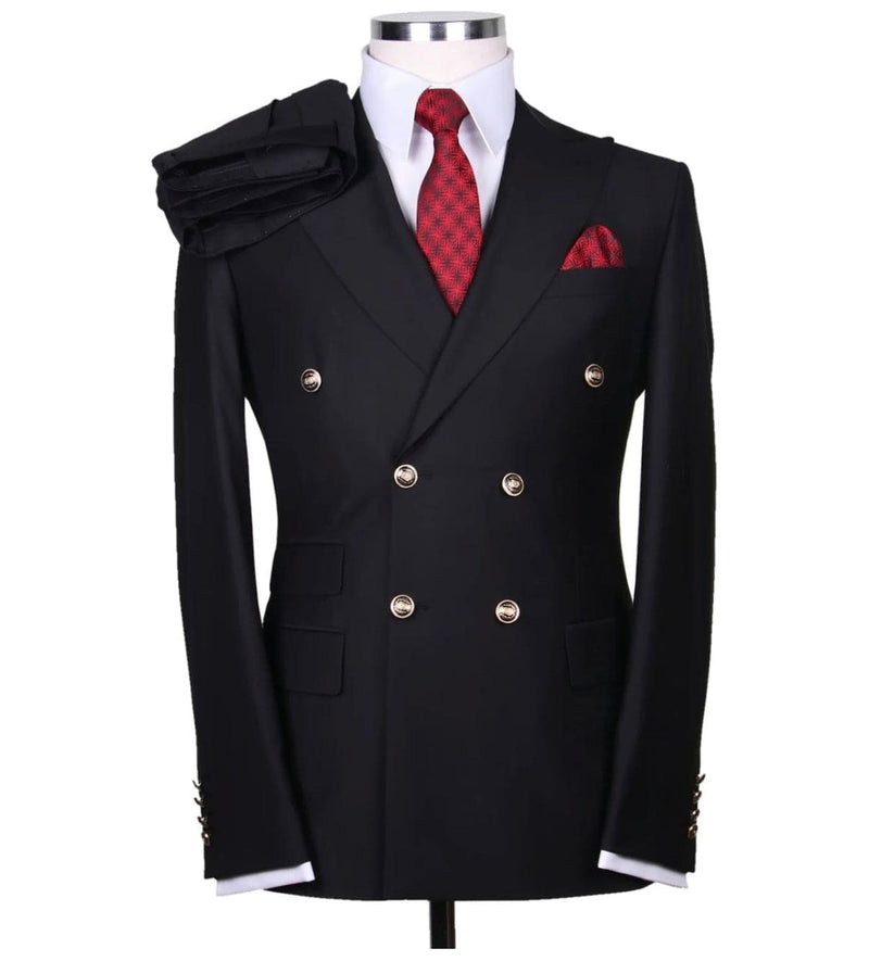 Mens Classic Wool Double Breasted 1 Button Suit Black
