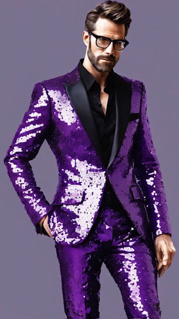 Men’s Purple Glitter Tuxedo Suit with Black Lapel, Party Stage Performance Formal Suit