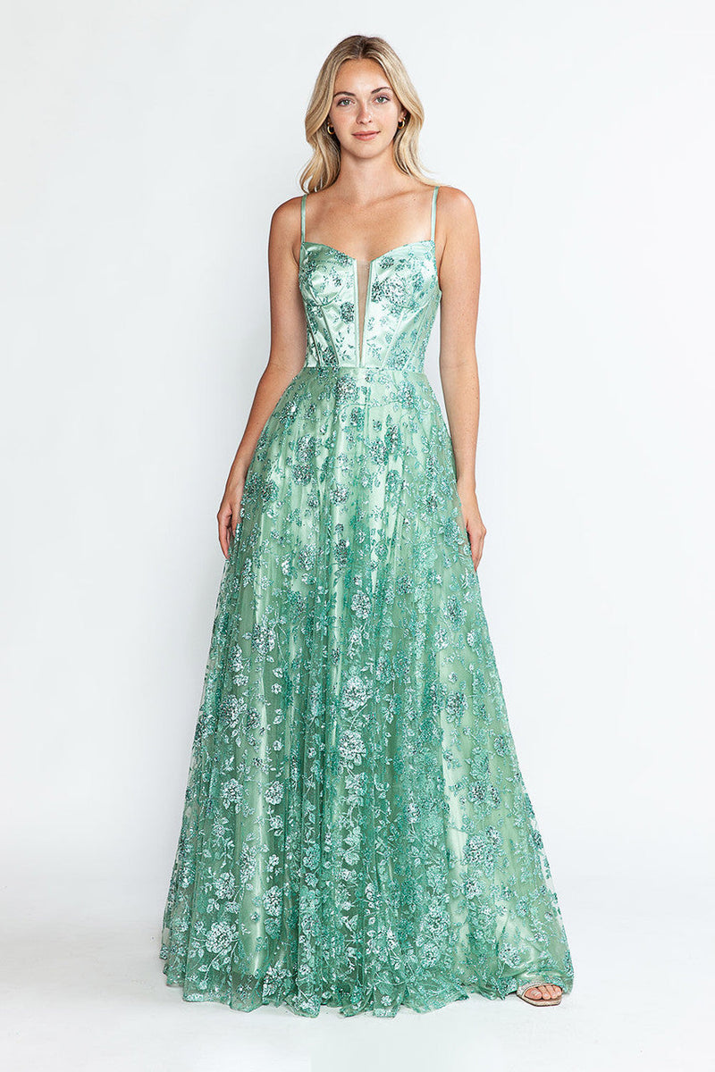 Lenovia 8241 Glitter Appliqué Mesh Tulle Sleeveless Dress