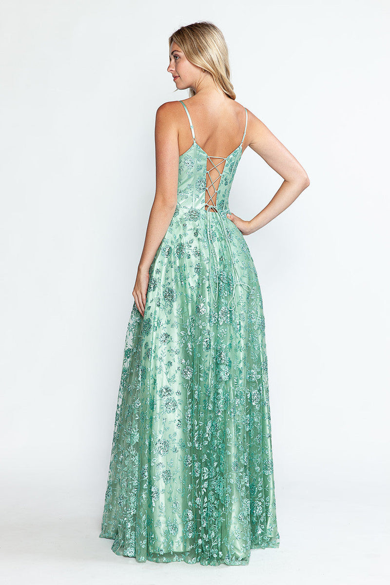 Lenovia 8241 Glitter Appliqué Mesh Tulle Sleeveless Dress