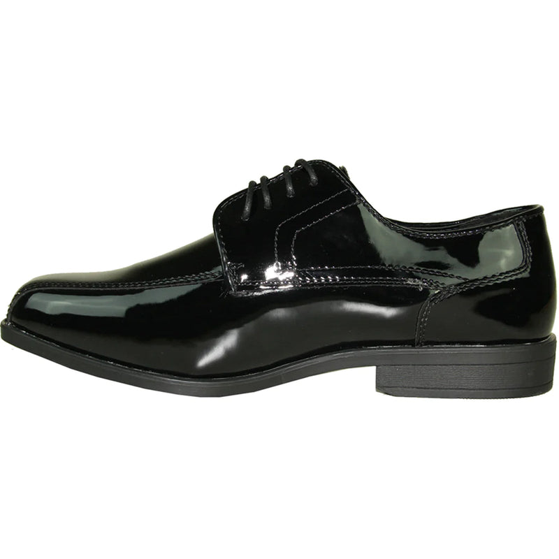 Bravo Mens Formal Wedding and Prom Double Runner Shiny Patent Dress Shoe in Black