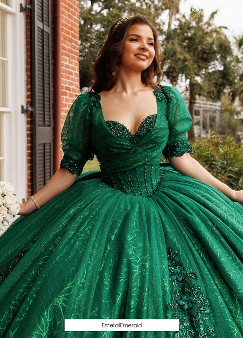 Sweetheart Beaded Corset 3D Floral Appliqué Glitter Tulle Ball Gown by Rachel Allan RB1195