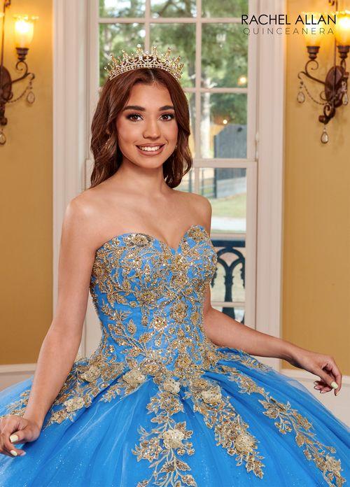 Strapless Sweetheart 3D Floral Lace Appliqué Glitter Tulle Ball Gown by Rachel Allan RQ1111