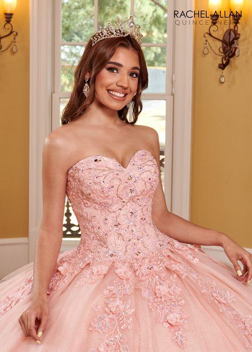 Strapless Sweetheart 3D Floral Lace Appliqué Glitter Tulle Ball Gown by Rachel Allan RQ1111