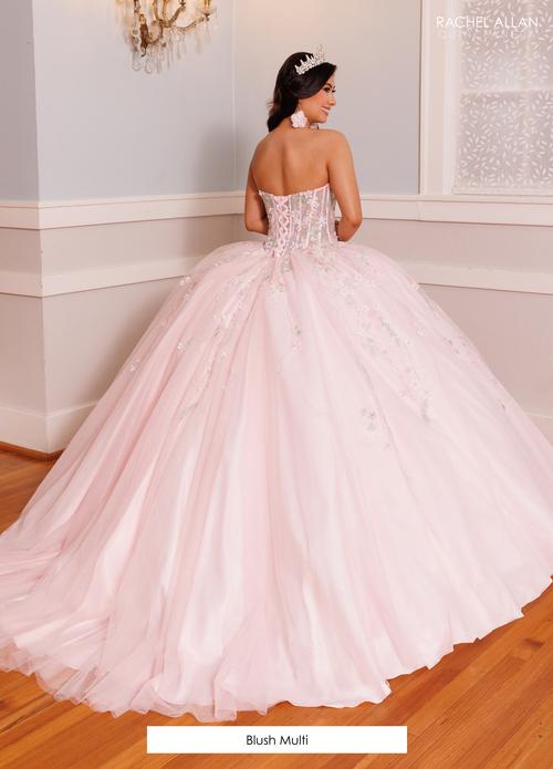 Strapless QuinceaƱera Ball Gown Floral Lace Corset Tulle Princess Dress by Rachel Allan RQ9000
