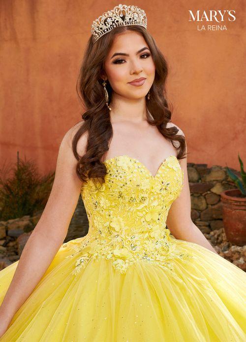 Strapless Sweetheart 3D Floral Lace AppliquƩ Glitter Tulle QuinceaƱera Dress by Rachel Allan MQ2159
