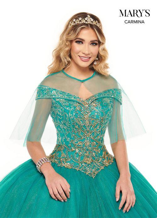 Off Shoulder Beaded Corset Tulle Ball Gown with Cape QuinceaƱera Dress by Rachel Allan MQ1075