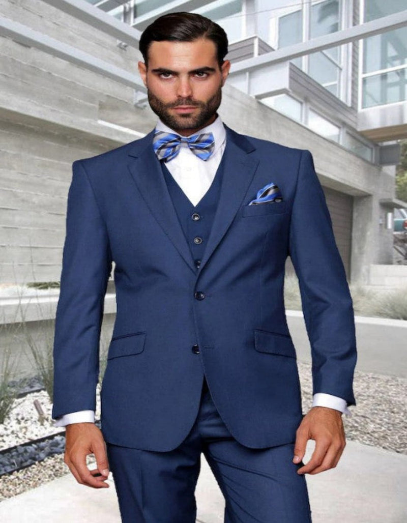 Men’s Big and Tall Indigo Blue 3 Piece Suit, Extra Long Modern Fit Wedding Business Formal Suit