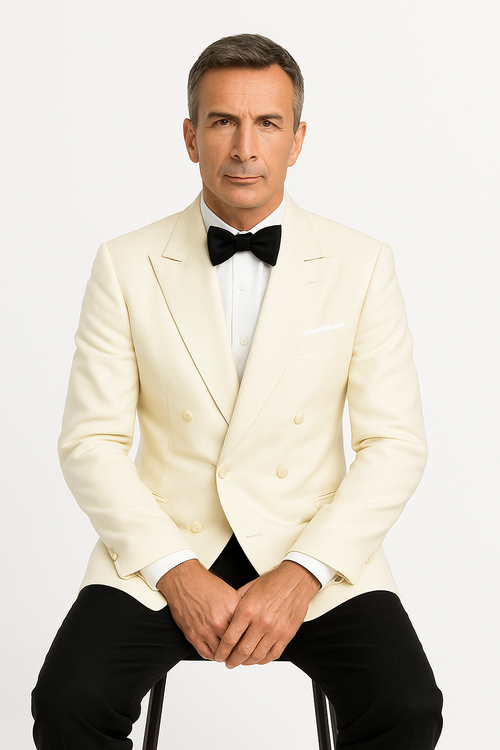 Ivory Double Breasted Tuxedo Dinner Jacket - Cream Dinner - Off White