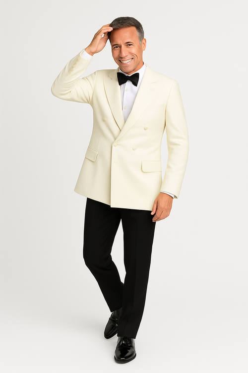 Ivory Double Breasted Tuxedo Dinner Jacket - Cream Dinner - Off White