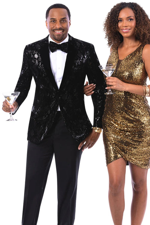 Men’s Black Velvet Snake Skin Pattern Tuxedo Jacket – Prom and Wedding Outfit