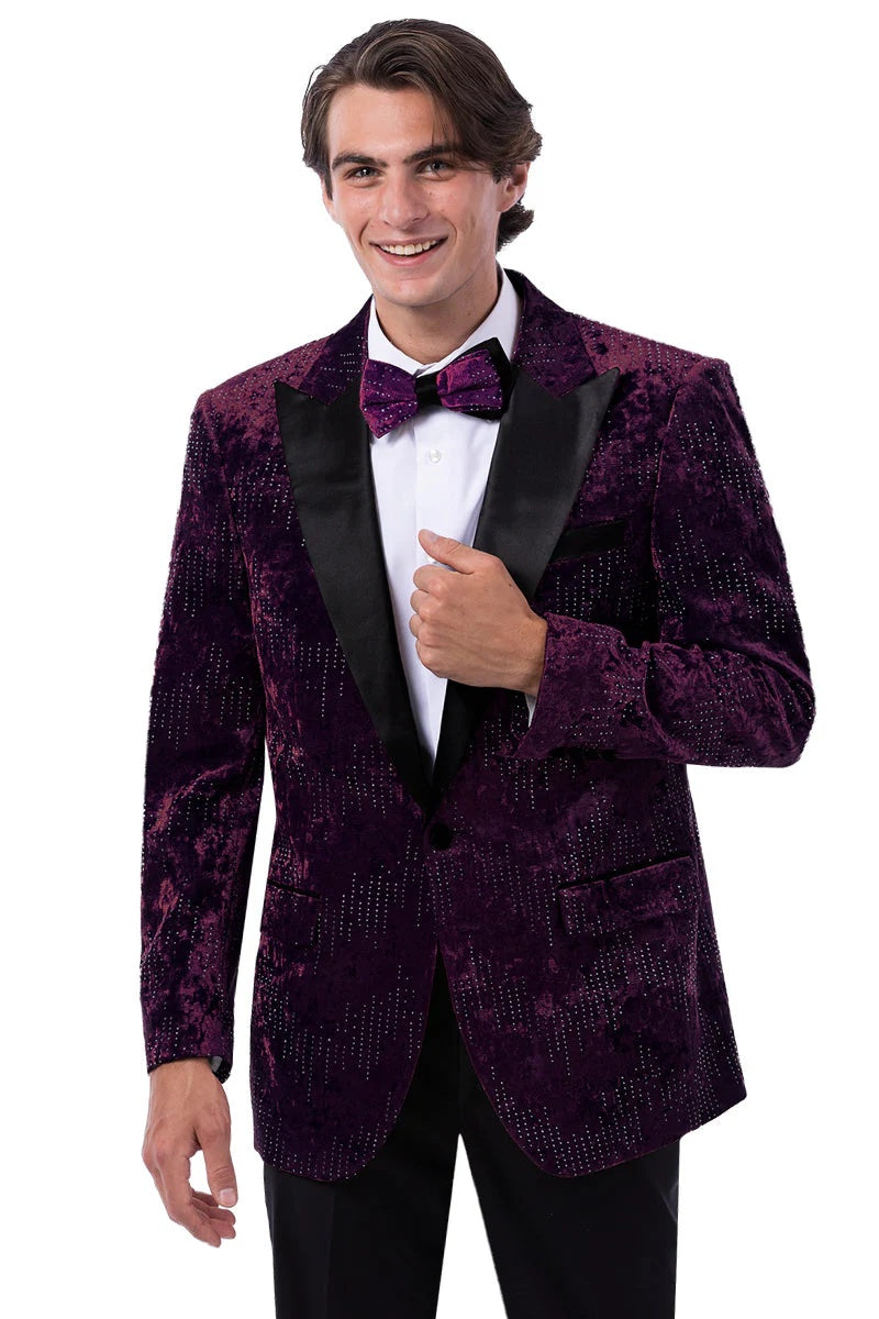 Men’s Designer Purple Velvet Studded Tuxedo Jacket – Formal Prom and Wedding Wear
