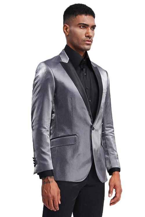 "Slim Fit Men's Satin Tuxedo Jacket for Prom 2025 & Wedding - Charcoal Grey"