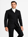Men's Black Safari Suit with Textured Utility Jacket and Matching Trousers - Casual Walking Suit by Rossiman