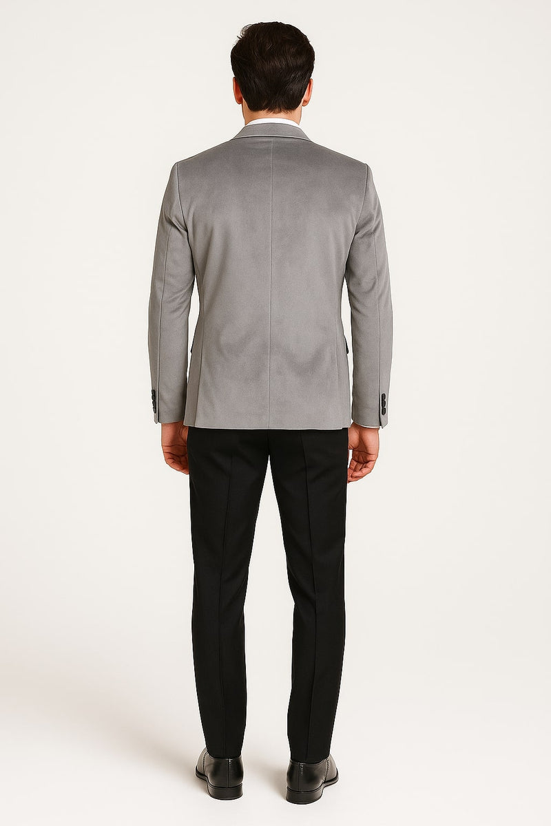 Men's Grey Velvet Tuxedo Jacket with Black Satin Lapel Suit Mens Blazer + Black Pants