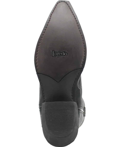 Laredo Men's Jameson boots: black leather, square toe with heel curve. Rubber sole with traction pattern. Smooth finish, no embellishments.
