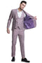 "Rose Pink Sharkskin Wedding Suit: Men's Slim Fit Double Breasted Vest"