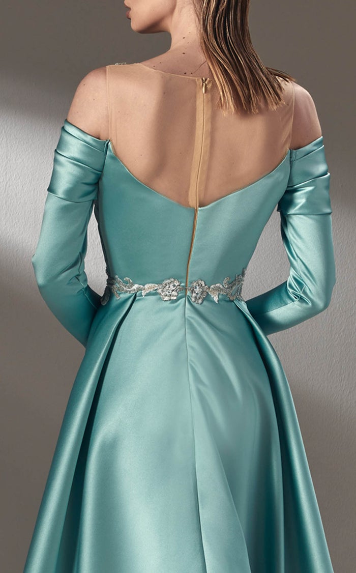 MNM Couture K3886 Aqua Illusion Bateau Gown with Slit