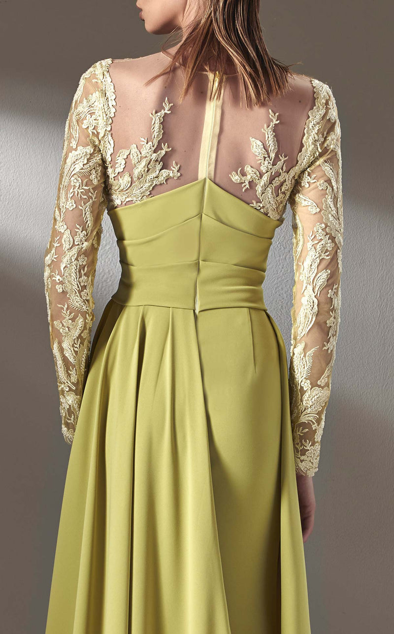 MNM Couture K3893 Blush Long Sleeve Draped Sheath Gown