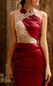 MNM Couture K3946 Burgundy Satin One-Shoulder Evening Dress