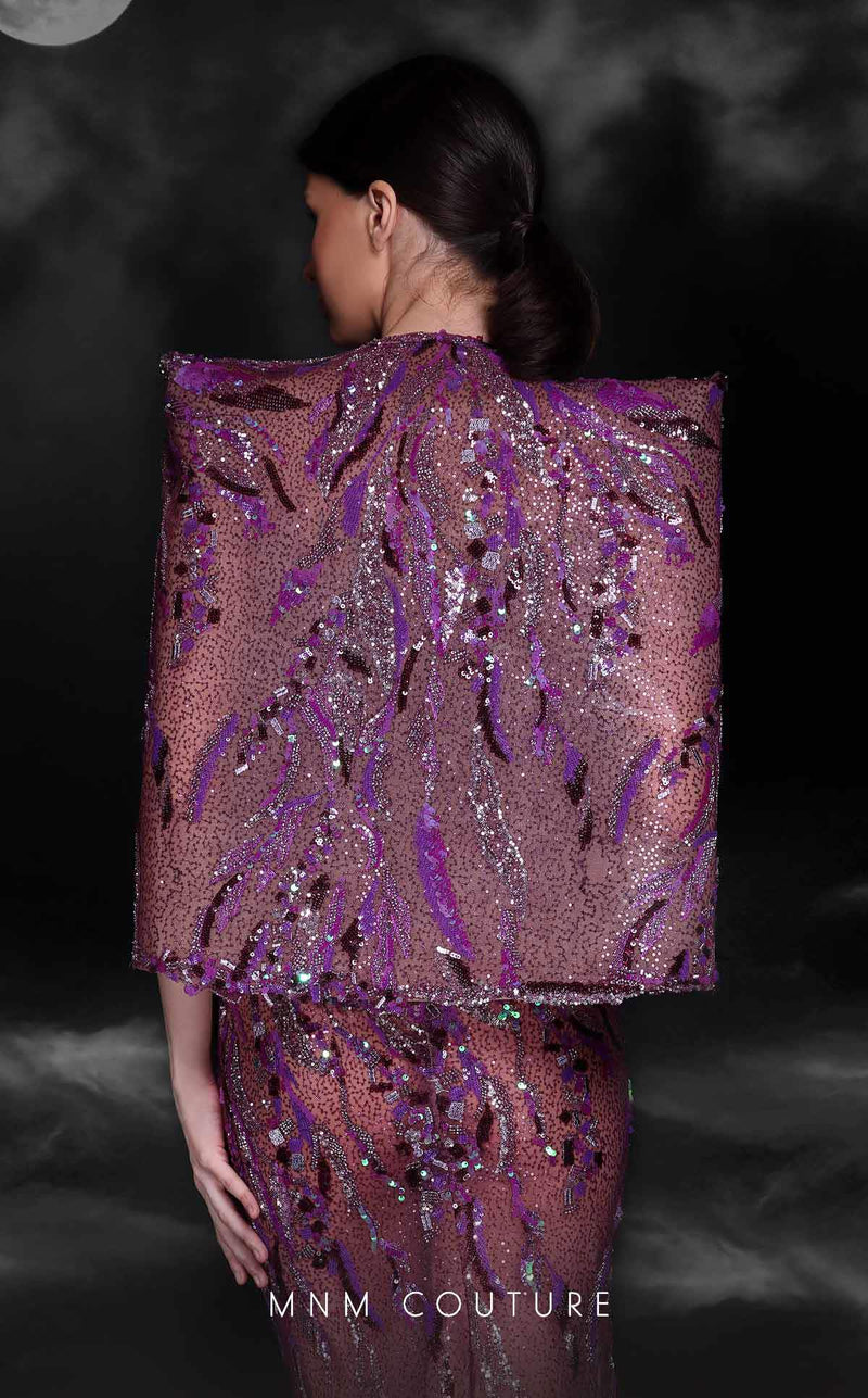 MNM Couture K4101 Purple Mermaid Gown with Illusion Bodice & Bolero