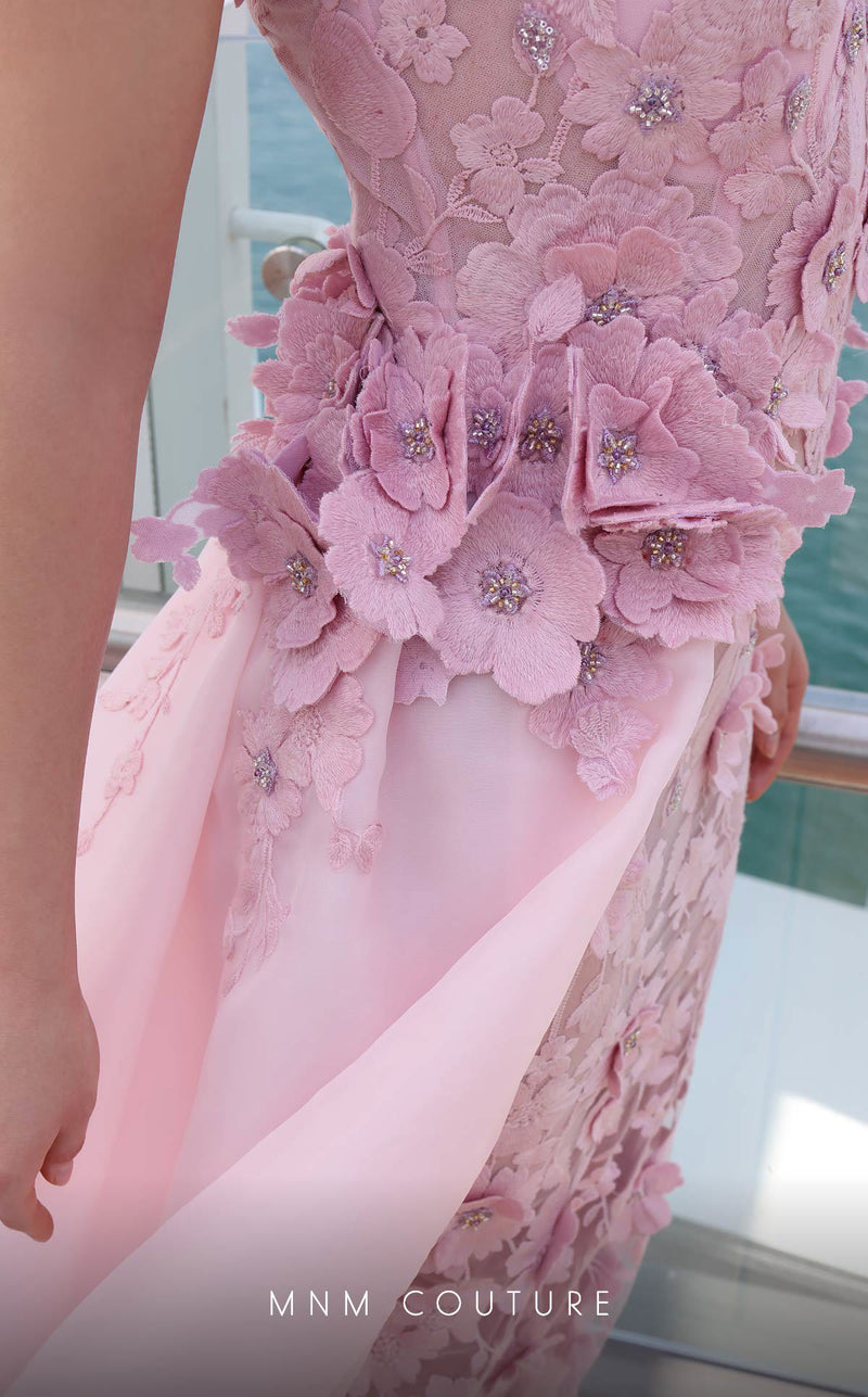 MNM Couture K4128 Pink 3D Floral Illusion Gown