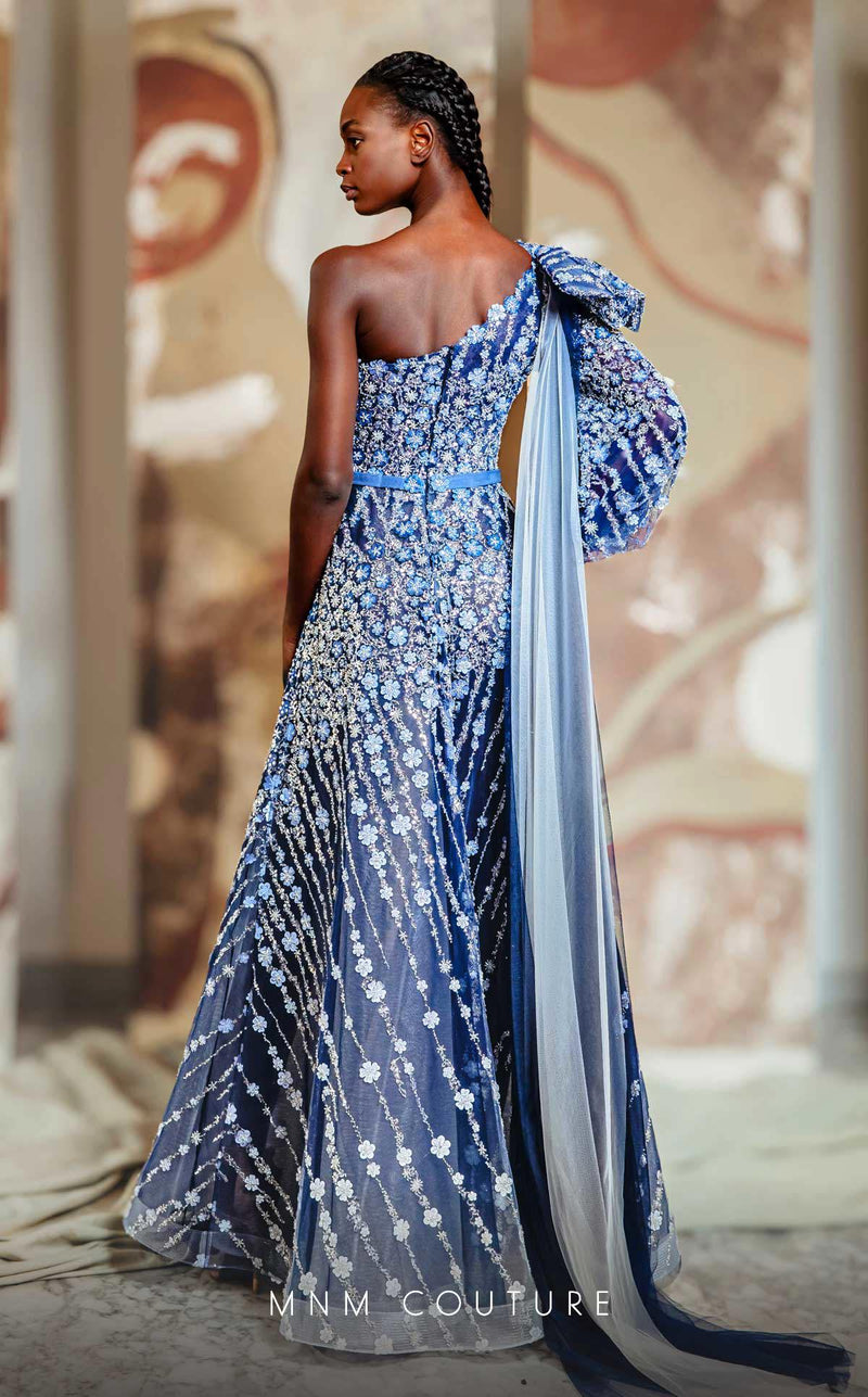 MNM Couture K4147 Sophisticated Blue Embellished Evening Gown
