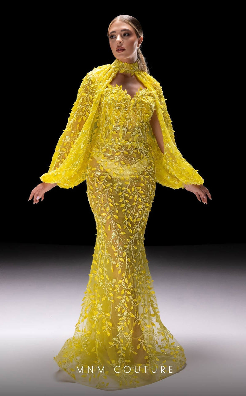 MNM Couture K4231 Pistache Beaded Mesh Gown with Bishop Sleeves