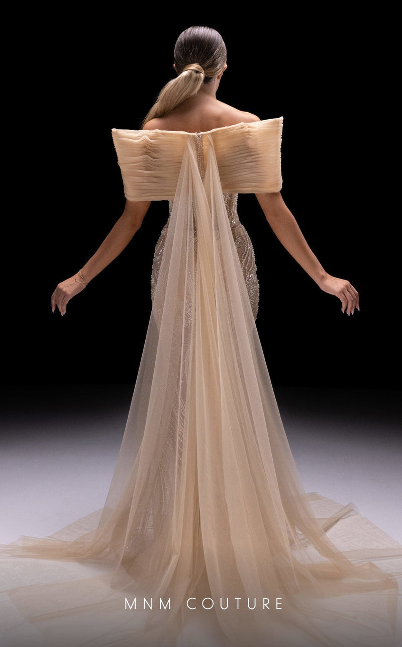 MNM Couture K4246 Off-Shoulder Beige Evening Gown