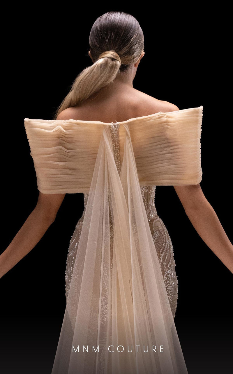 MNM Couture K4246 Off-Shoulder Beige Evening Gown