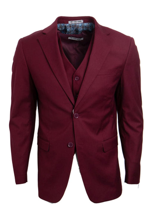 "Mens Stacy Adams Suit - Stacy Adams Suit Men's Two Button Vested Basic Suit in Burgundy"