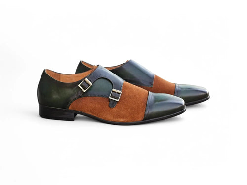 Carrucci Cap Toe Double Monk - Luxury Leather Dress Shoe