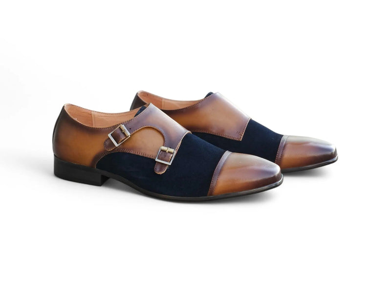 Carrucci Cap Toe Double Monk - Luxury Leather Dress Shoe