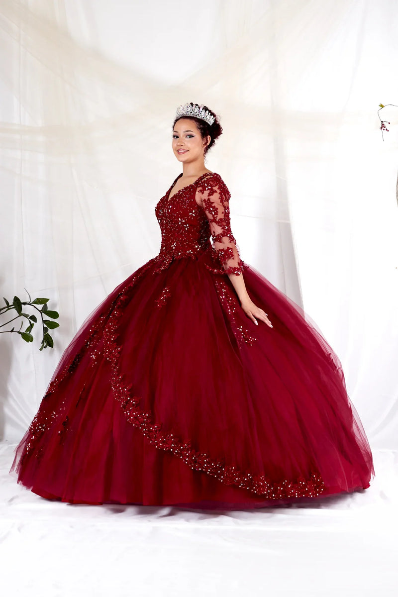 Lace 3/4 Bell Sleeve Quinceanera Dress Embroidered Ball Gown by Calla KY-70029