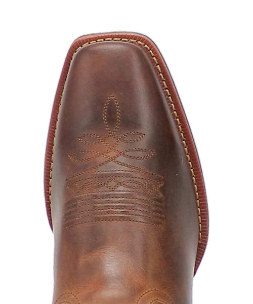 Laredo men's Kent boot: Brown leather, pointed toe, decorative stitching near ankle and toe. Stylish and durable.