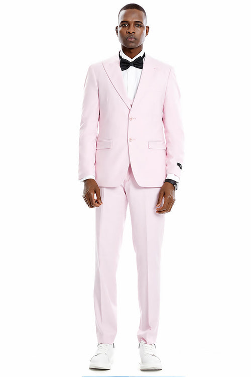 "Men's Pink Wedding & Prom 2026 Suit - Two Button Vested Peak Lapel"