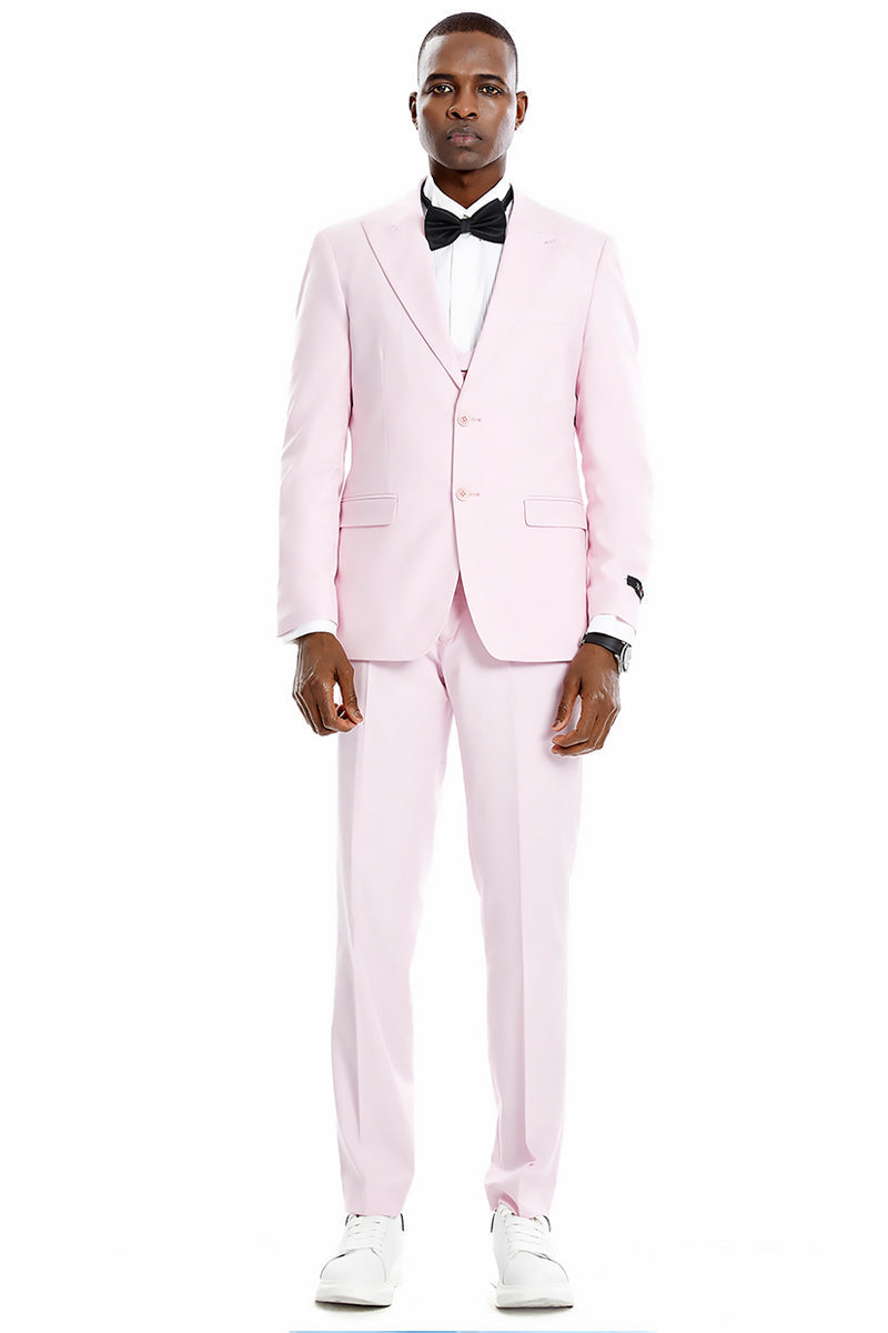 "Men's Pink Wedding & Prom 2026 Suit - Two Button Vested Peak Lapel"