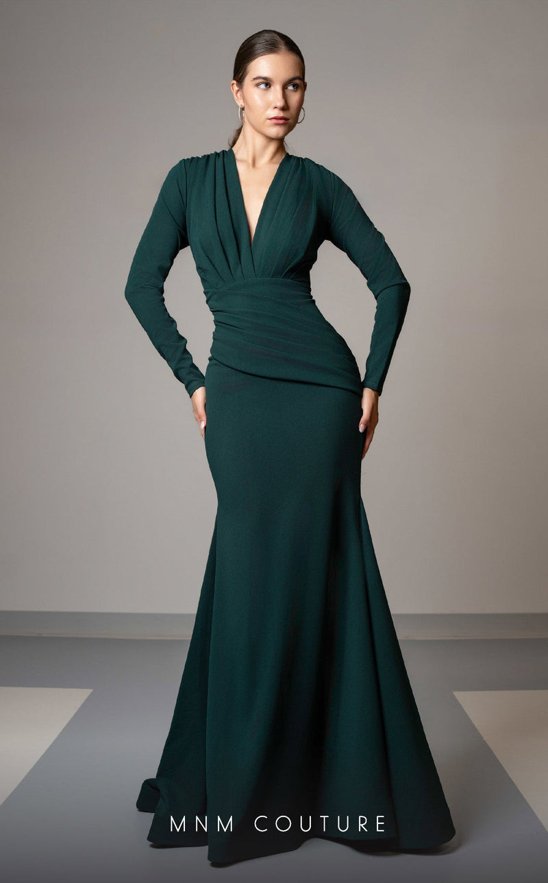 MNM Couture L0002F Royal Blue Long Sleeve V-Neck Gown
