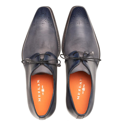 Men's Principe Gray/Blue Patina Leather Derby Shoes by Mezlan – Artistic Calfskin Craftsmanship, Made in Spain