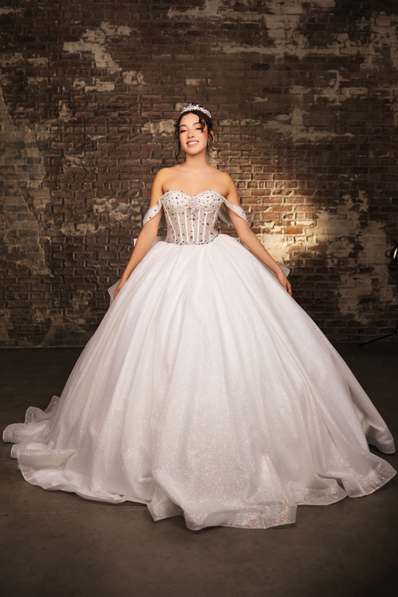 Layla K LK281 Off-White Crystal Embellished Corset Ball Gown Glitter QuinceaƱera Dress