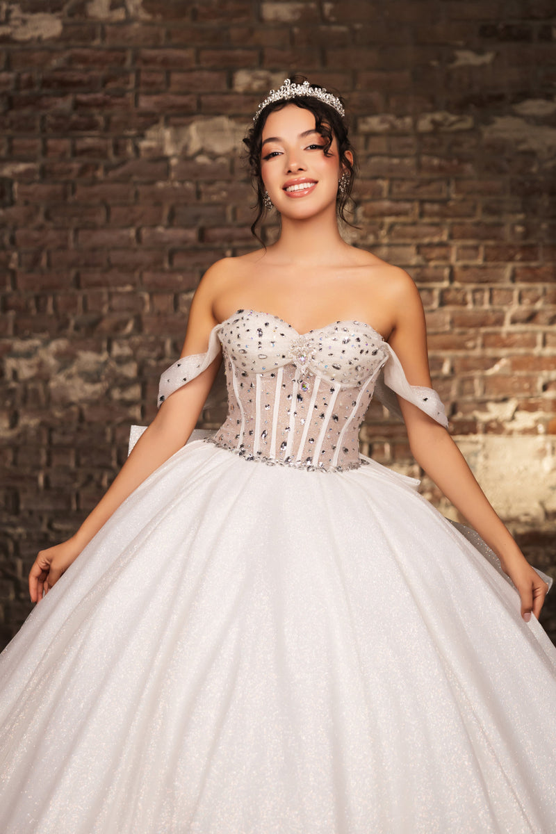 Layla K LK281 Off-White Crystal Embellished Corset Ball Gown Glitter QuinceaƱera Dress