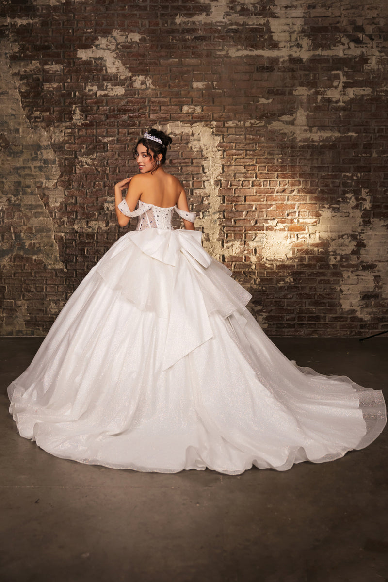 Layla K LK281 Off-White Crystal Embellished Corset Ball Gown Glitter QuinceaƱera Dress