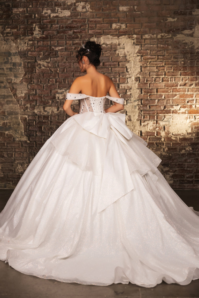 Layla K LK281 Off-White Crystal Embellished Corset Ball Gown Glitter QuinceaƱera Dress