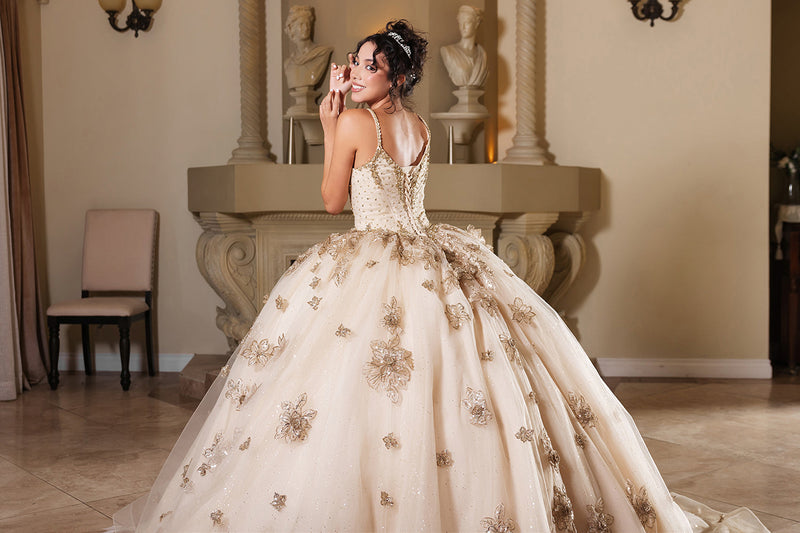 Layla K LK282 Floral QuinceaƱera Ball Gown with Beaded Corset Bodice